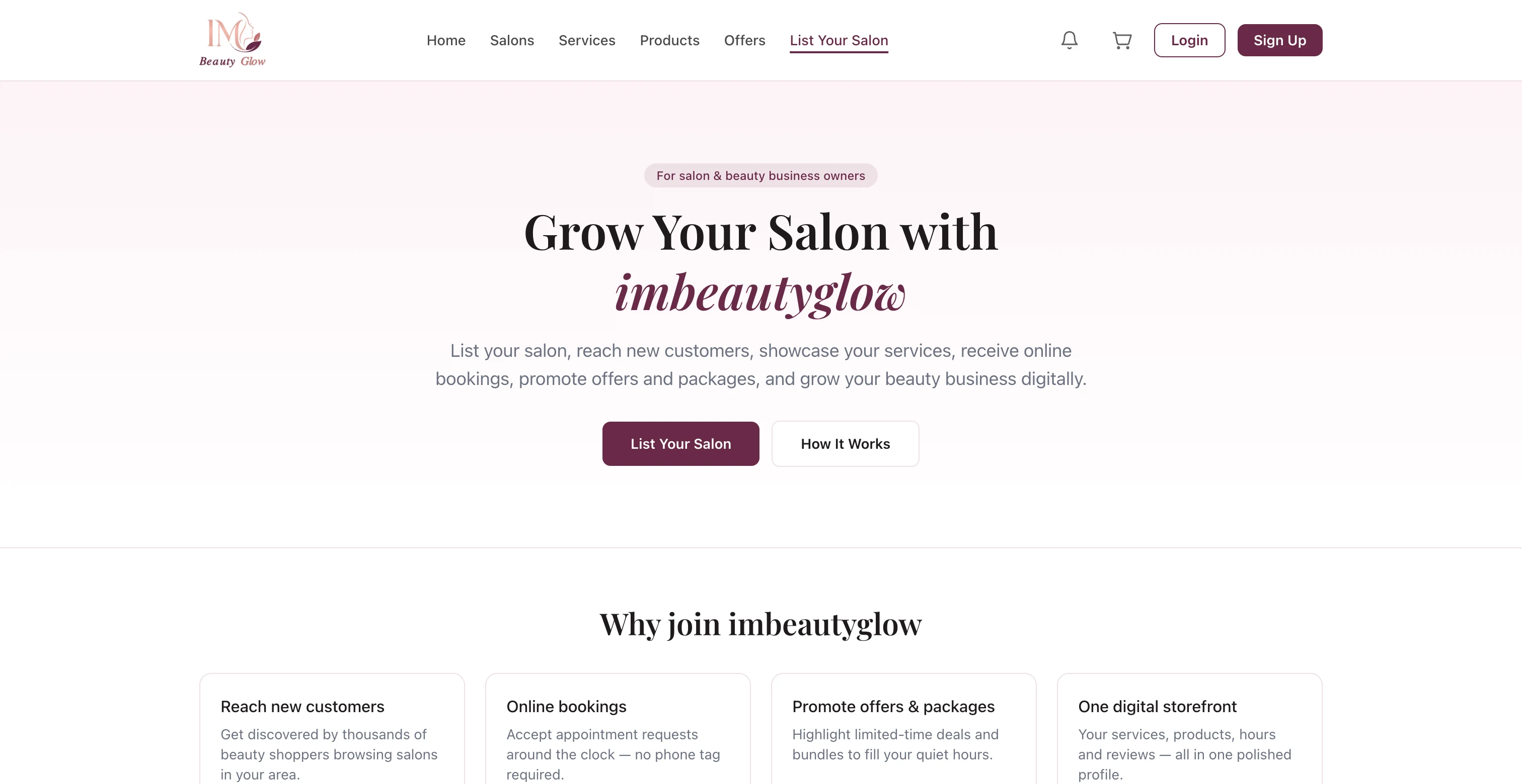 صفحة تسجيل صالون IM Beauty Glow بنموذج متعدد الخطوات